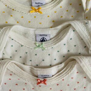 3x Petit Bateau Hearts Onesies